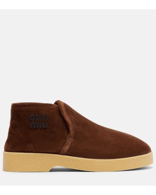 Miu Miu Brown Shearling-Lined Suede Boots
