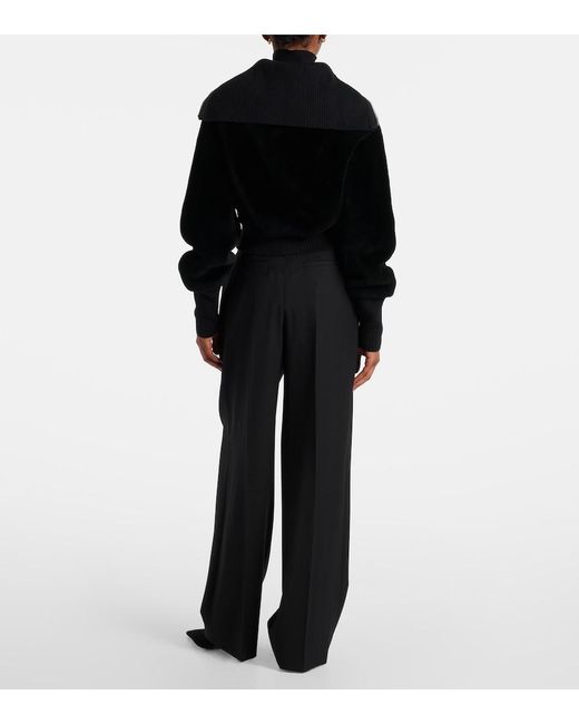 Victoria Beckham Black Shearling Bomber Jacket