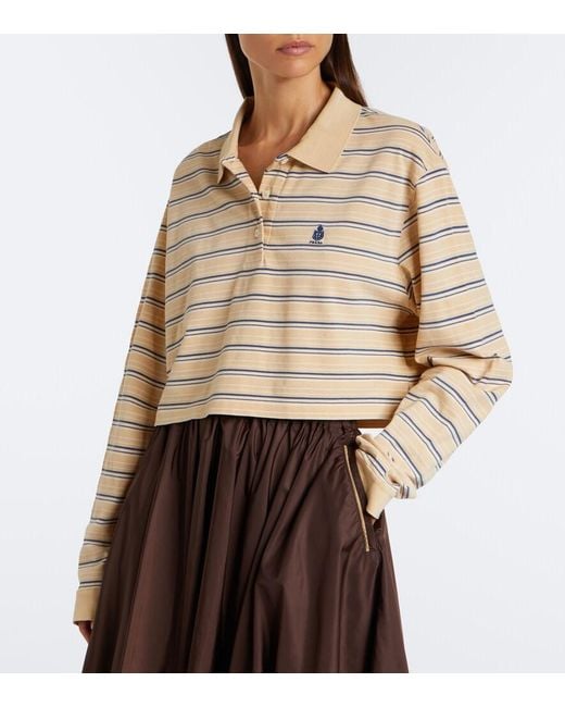 Prada Natural Logo Striped Cotton Pique Polo Shirt