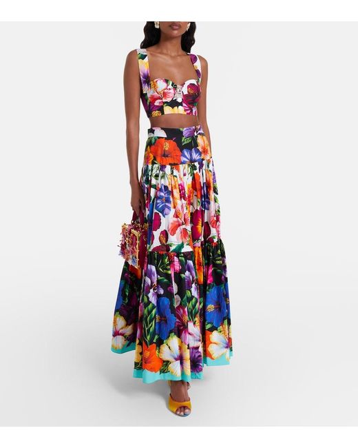 Dolce & Gabbana White Floral Tiered Cotton Maxi Skirt