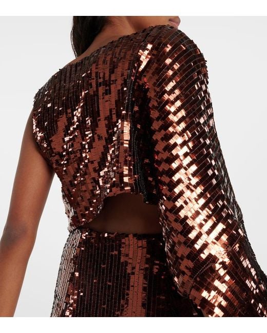 Top Asimetrico Eric Con Lentejuelas ‎Taller Marmo de color Red