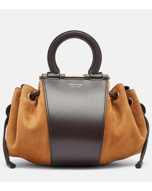Ferragamo Brown Gancio Small Suede Bucket Bag