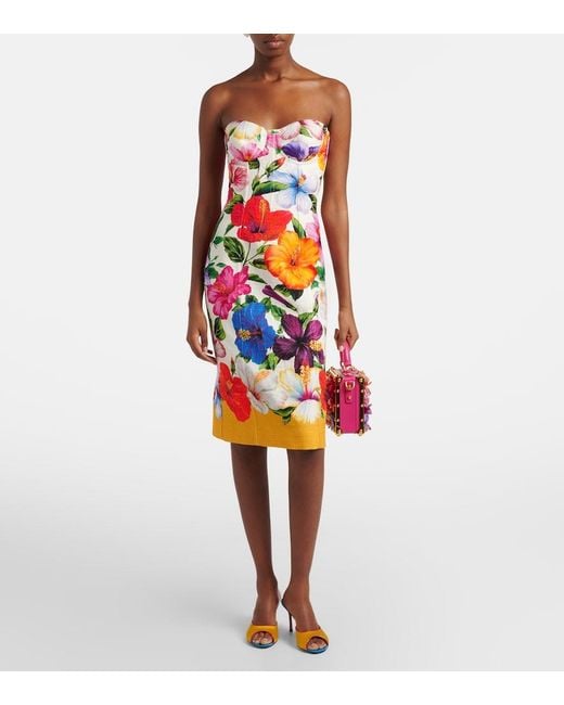 Dolce & Gabbana Orange Floral Bustier Dress