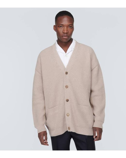 Prada Natural Oversized Ribbed-Knit Cashmere Cardigan for men