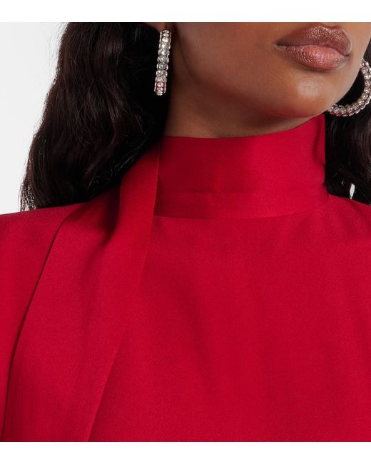 Taller Marmo Red La Luna Crytal-Embellished Belted Cady Gown