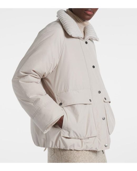 Brunello Cucinelli Natural Shearling-Trimmed Taffeta Down Jacket