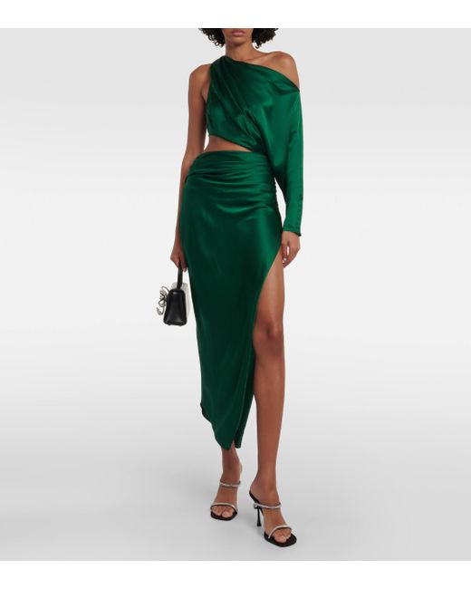 The Sei Green Cutout One-shoulder Silk Satin Midi Dress