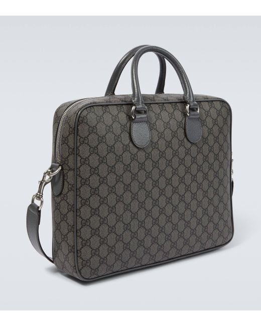 Gucci Gray Gg Supreme Leather-Trimmed Briefcase for men