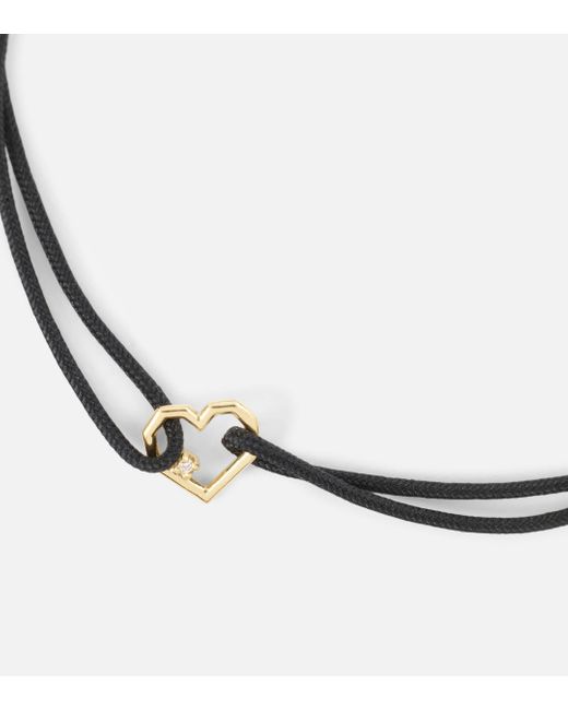 Aliita Metallic Corazon Brillante Mini 9kt Gold Cord Bracelet With Enamel And Diamond