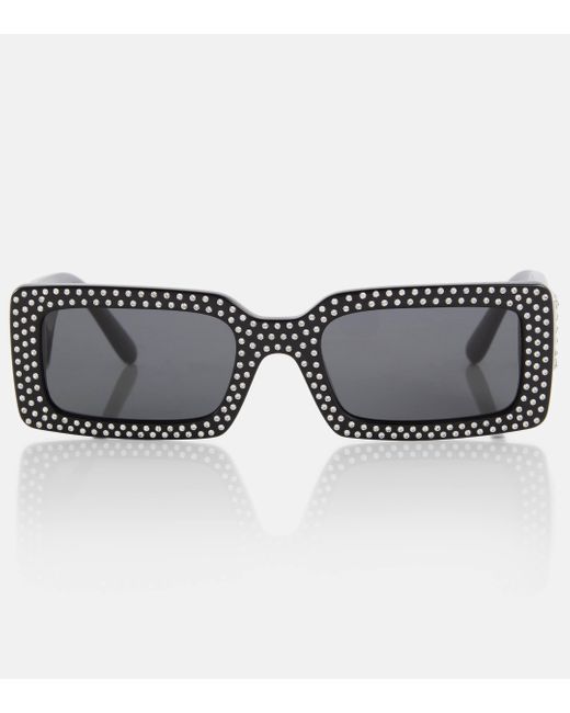 Dolce & Gabbana Black Embellished Rectangular Sunglasses