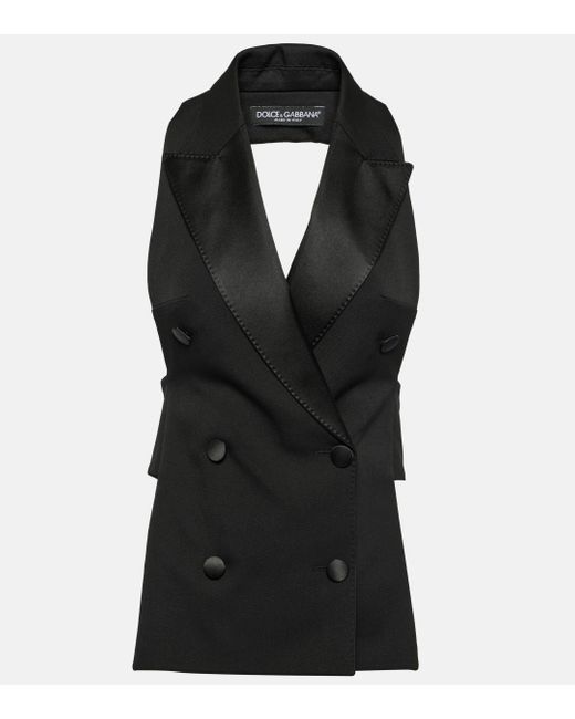 Dolce & Gabbana Black Double-breasted Wool And Silk-blend Vest