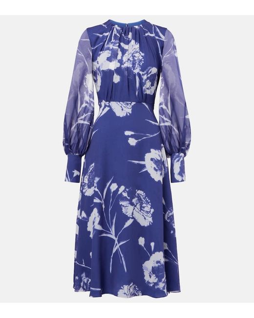 Robe Midi En Soie A Fleurs Erdem en coloris Blue