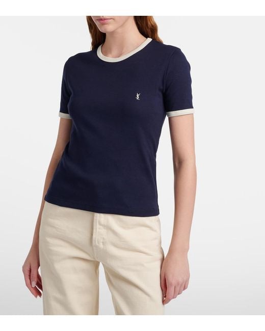 Saint Laurent Blue Cassandre Cotton Jersey T-Shirt