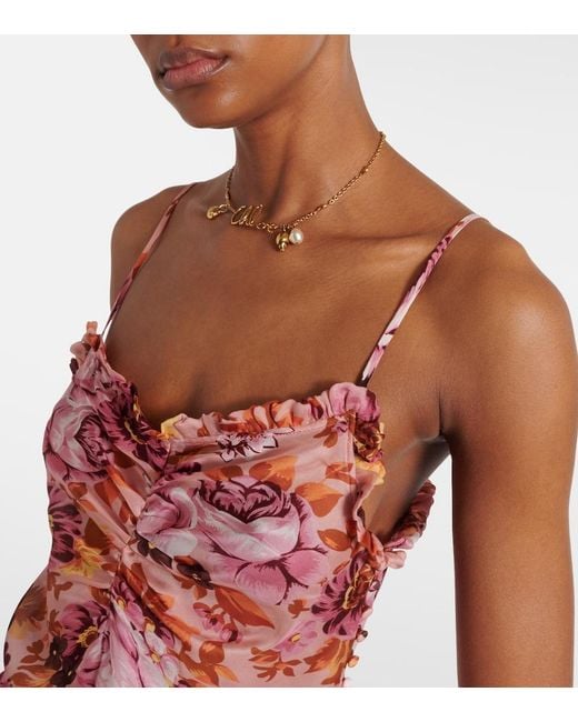 Chloé Red Ruched Floral Silk Camisole