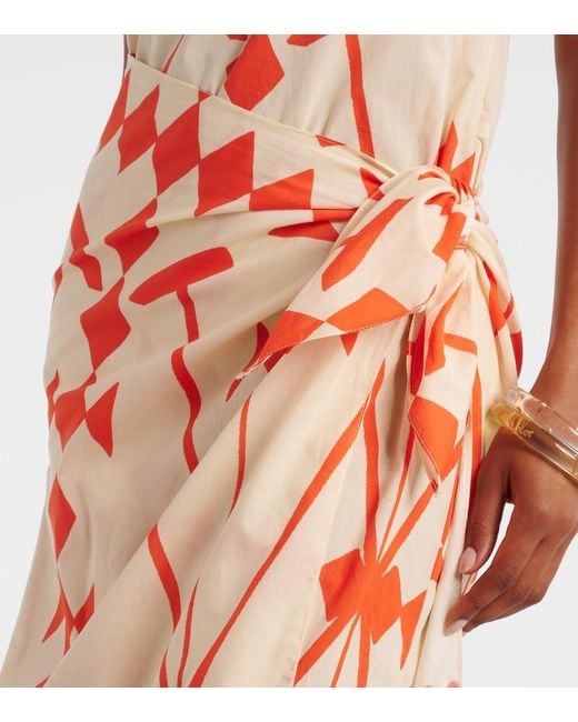 Johanna Ortiz Orange Printed Cotton Poplin Midi Dress