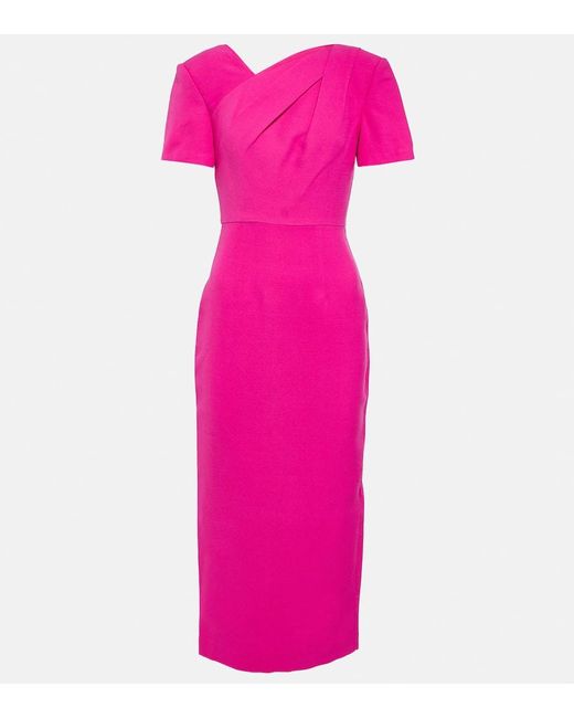 Roland Mouret Pink Draped Wool-silk Midi Dress
