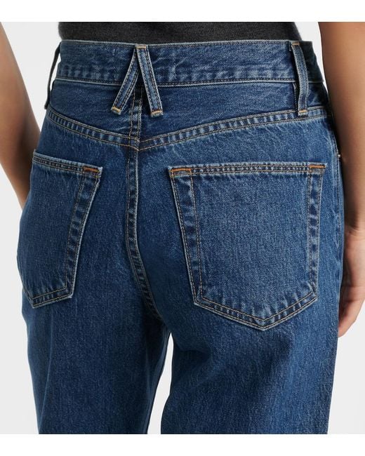 SLVRLAKE Denim Blue London Cropped High-Rise Straight Jeans