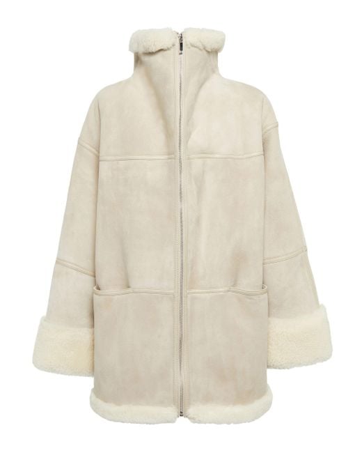 Totême Shearling-trimmed Suede Jacket in Natural | Lyst Canada
