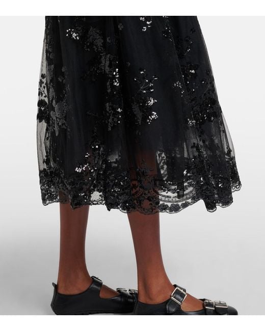Simone Rocha Black Sequined Midi Skirt