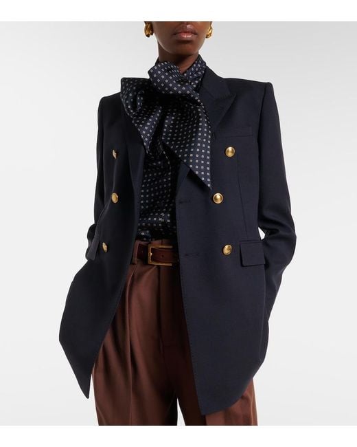 Saint Laurent Blue Double-Breasted Wool Gabardine Blazer