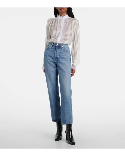 FRAME Blue Vertical Crop Straight Jeans