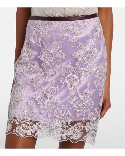 JACQUES WEI Purple Embellished Lace Miniskirt