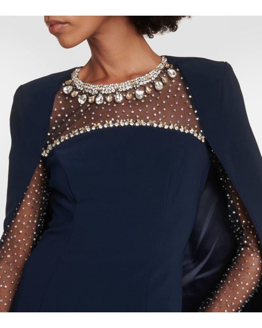 Jenny Packham Blue Loretta Cape-effect Crystal-embellished Crepe Gown