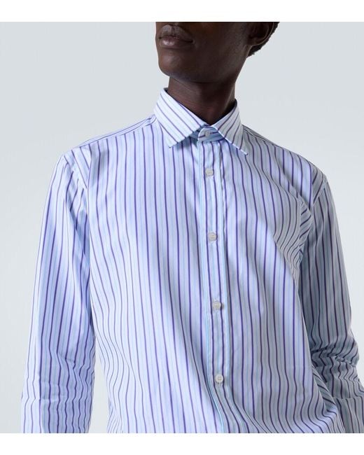Charvet Blue Striped Cotton Poplin Shirt for men