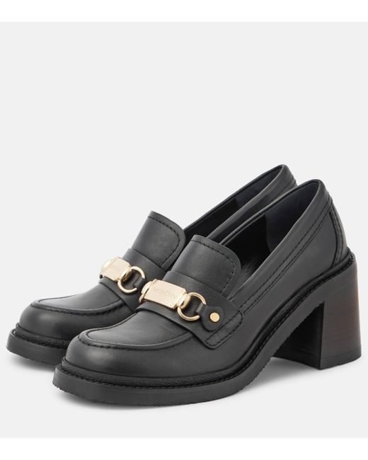 See By Chloé Black Signature 75 Leather Loafer Pumps