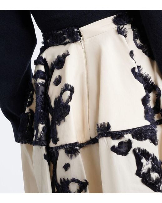 Erdem White Floral Fil Coupe Poplin Midi Skirt