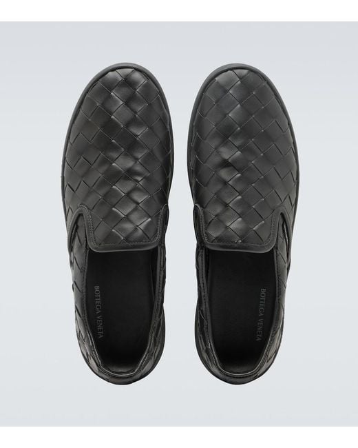 Bottega Veneta Black Sawyer Leather Slip-On Sneakers for men