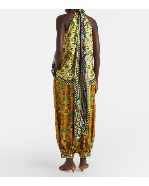 ALÉMAIS Green Cece Floral Silk Halterneck Top