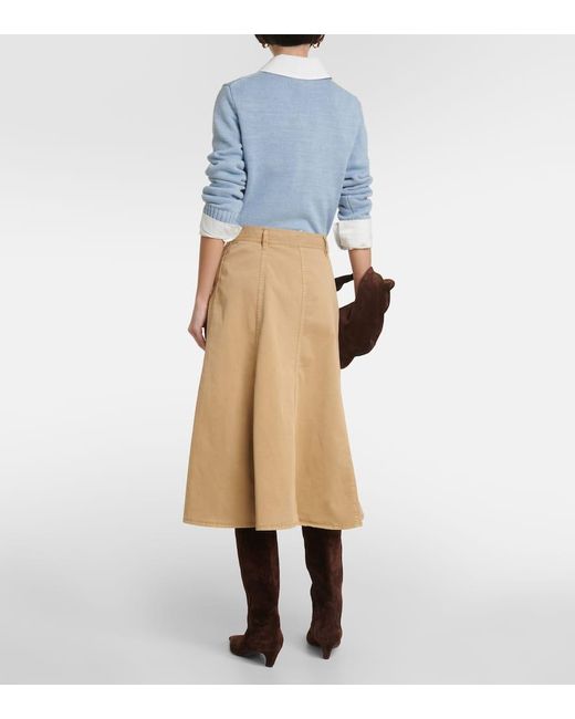 Falda midi de sarga de algodon Polo Ralph Lauren de color Natural