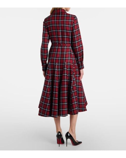 Robe Midi Marone En Laine Melangee A Carreaux Emilia Wickstead en coloris Red