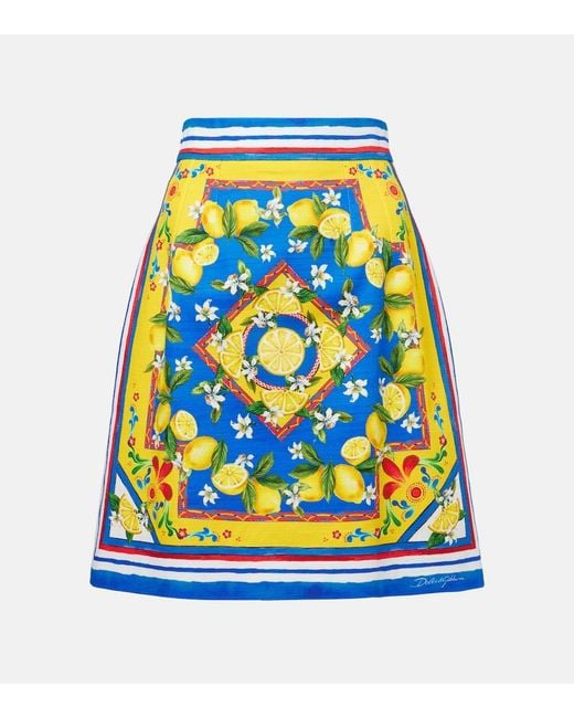 Dolce & Gabbana Blue Printed Cotton-Blend Miniskirt