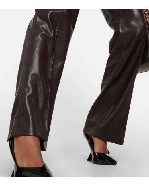 Nanushka Brown Leena Faux Leather Flared Pants