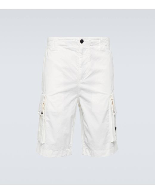 C P Company White Cotton-blend Twill Cargo Shorts for men
