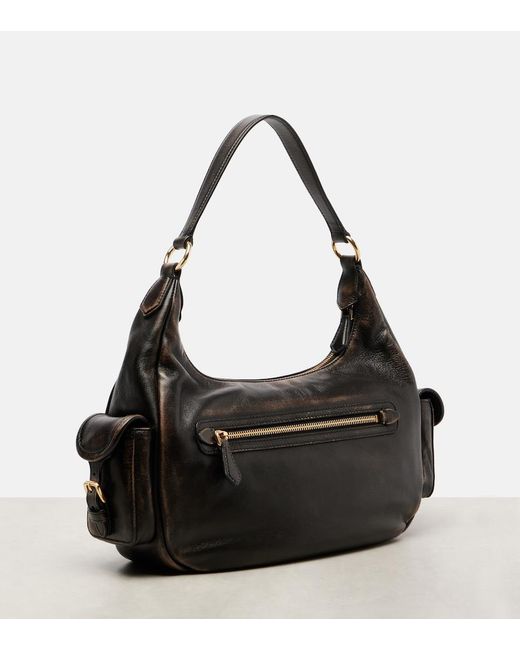 Miu Miu Black Distressed Leather Shoulder Bag