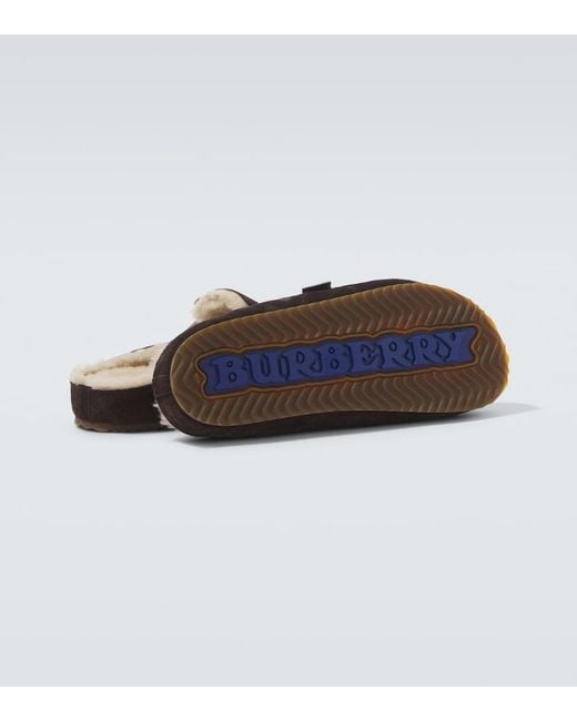 Burberry Brown Urchin Shearling-Lined Suede Clogs for men