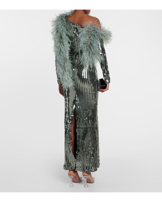 Vestido de fiesta Garbo Disco de lentejuelas con plumas ‎Taller Marmo de color Gray