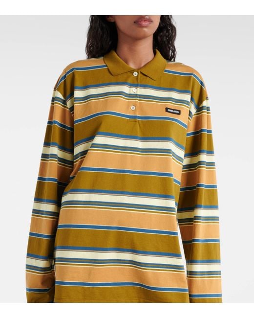 Miu Miu Yellow Striped Cotton Jersey Polo Sweater