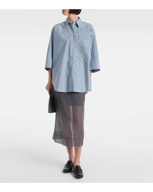 Brunello Cucinelli Blue Embroidered Cotton Shirt