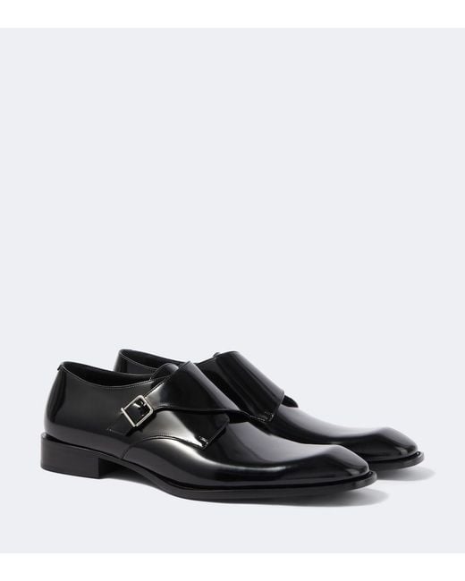 Saint Laurent Black Connor Leather Monk Strap Shoes for men