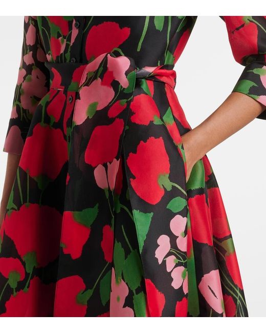 Carolina Herrera Red Floral Silk Gazar Gown
