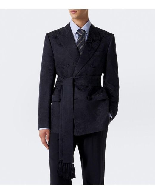 Valentino Black Floral Jacquard Linen And Silk Blazer for men