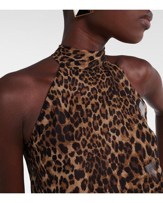 Nili Lotan Brown Alla Tie-Neck Leopard-Print Silk Top