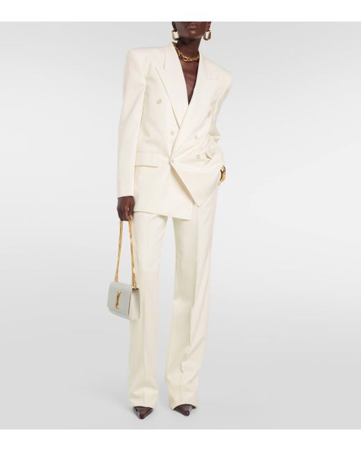 Pantalon ample a taille haute en laine Saint Laurent en coloris White