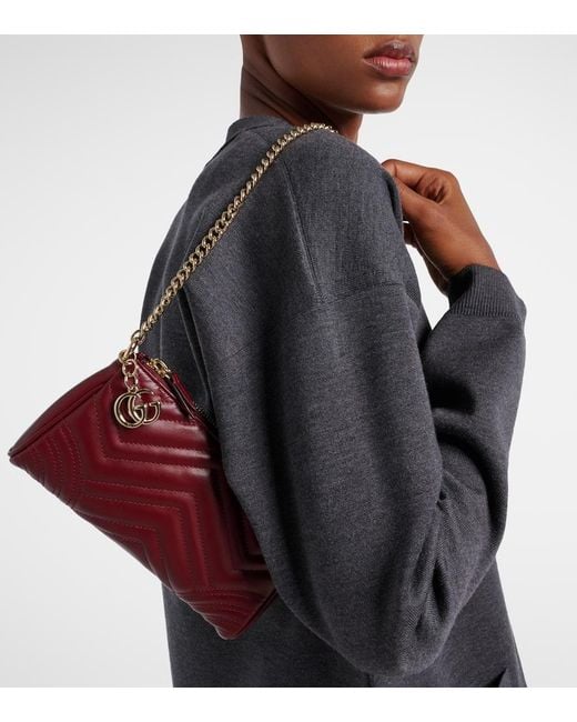 Gucci Red Schultertasche Gg Marmont 2.0 Mini Aus Leder