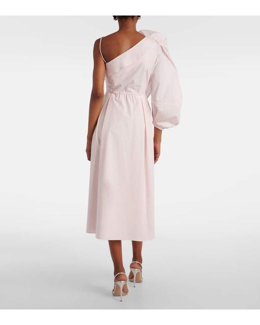 Dorothee Schumacher Pink Floral-Applique Asymmetric Poplin Midi Dress