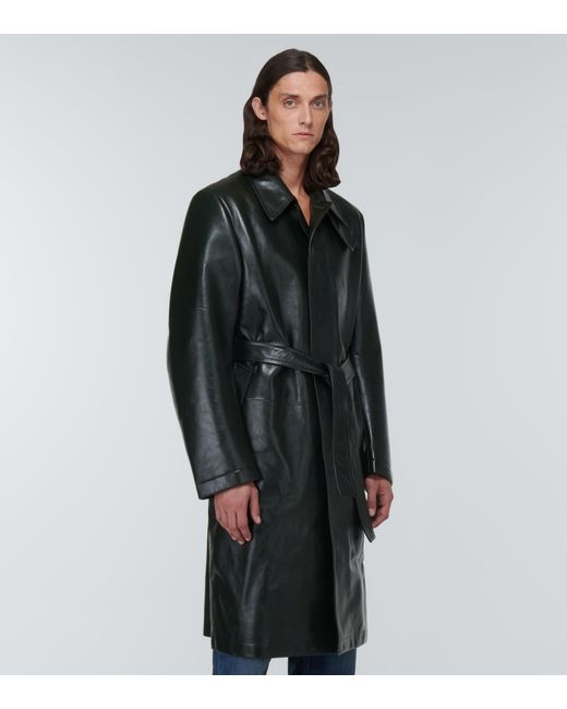 Bottega Veneta Leather Trench Coat in Black for Men | Lyst